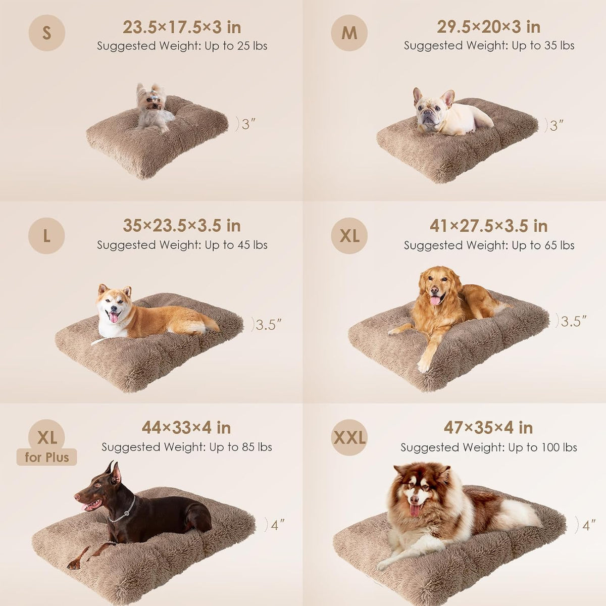 EHEYCIGA Fluffy Dog Crate Bed, Plush Extra Large Dog Pillow - Camel / 47 x 35 - image 2
