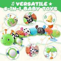 Baby Toys 0-6-12 Months,Musical Caterpillar Stuffed Animals Activity Infant Toys with Crinkle,Rattles,Mirror&Pull String,Muti-Sensory Toys Gifts for Newborn Tummy Time,Kelly Green|Leafy