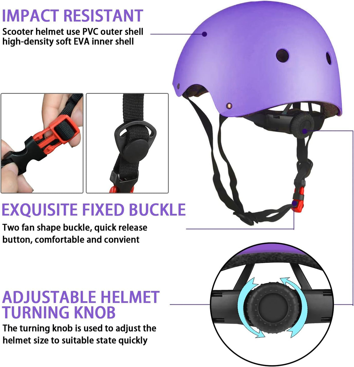WayEee Kids Bike Helmet Set Knee Pads Adjustable Protective Gear - Purple / S(3-10years) - image 2