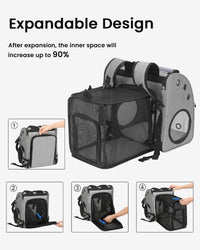 Expandable Cat Backpack Carrier for Small Cats/Dogs Airline Approved – Essentials for Dogs - Grey-Standard - image 4