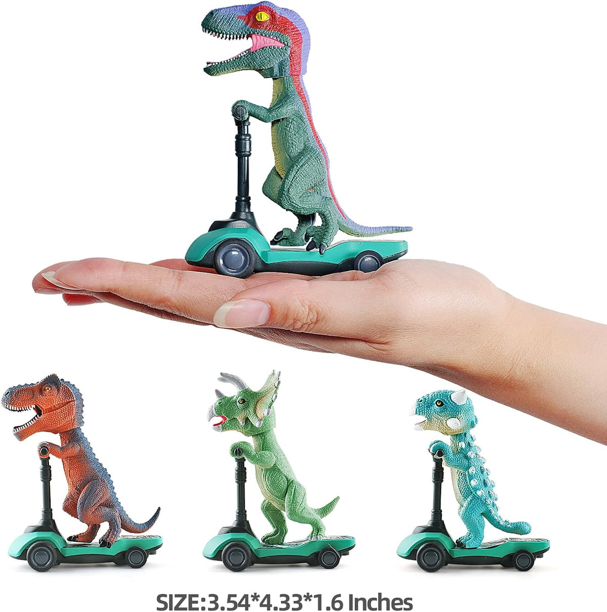 DINOBROS Dinosaur Scooter Toys Pull Back Cars Mini Finger Kick - image 3