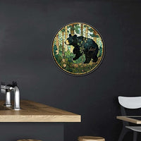 Lygond Metal Sign Tin Sign Circular Stained Glass American Black Bear Funny Bathroom Wall Decor for Restaurant 12×12 Inches