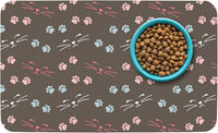 Patterned Cat & Dog Bowl Mat for Food and Water - Small (12" x 20") / Dark Brown-catpaw