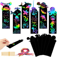 AUGSUN fall rainbow scratch art bookmarks with pumpkin and leaf designs - view 6