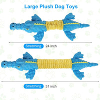 Squeaky Dog Toys for Large Dogs, Tough Tug of War Puppy Toy - Blue Yellow / Alligator - image 3