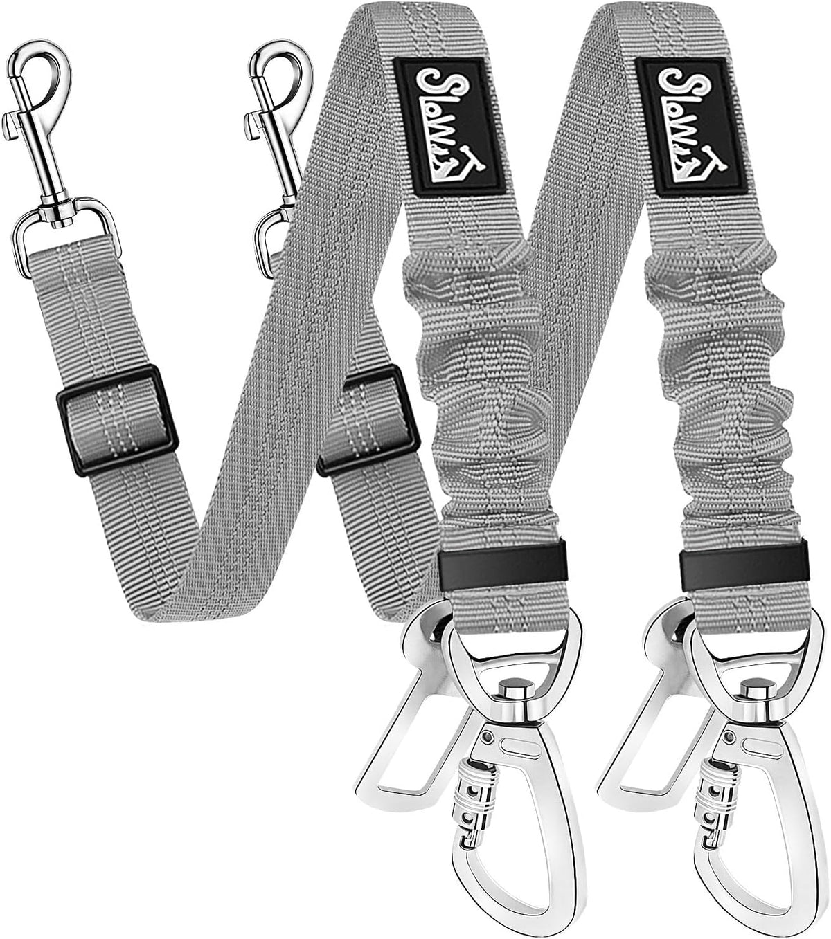 SlowTon Dog Seatbelt, 2 Pack Adjustable Heavy Duty Dog Safety Seat Belt – Essentials for Dogs - Grey / Seatbelt Clip + Carabiner