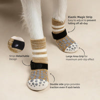 PUPTECK Anti-Slip Dog Socks with Double Sides Grips for Small Medium - Khaki(Striped) / X-Large (4 Count) - image 4