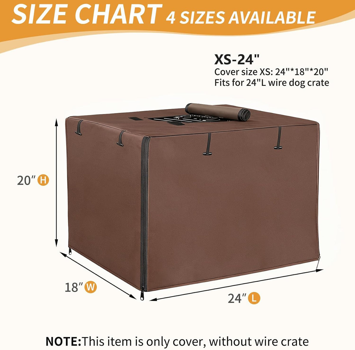 DONORO Dog Crate Cover 24 Inch Waterproof Pet Kennel Cover 600D Heavy - 24.0"L x 18.0"W x 20.0"H / Brown - image 2