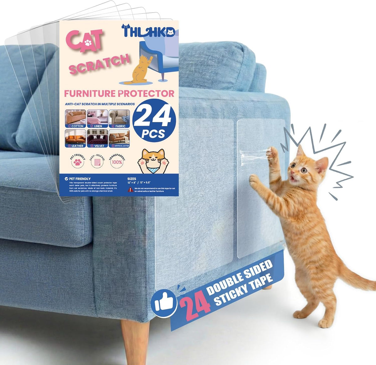 24-piece clear cat scratch furniture protector sheets in two sizes