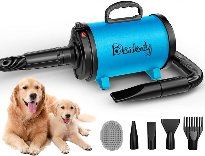 Dog Hair Dryer, High Velocity Pet Blower Grooming Dryer - Blue