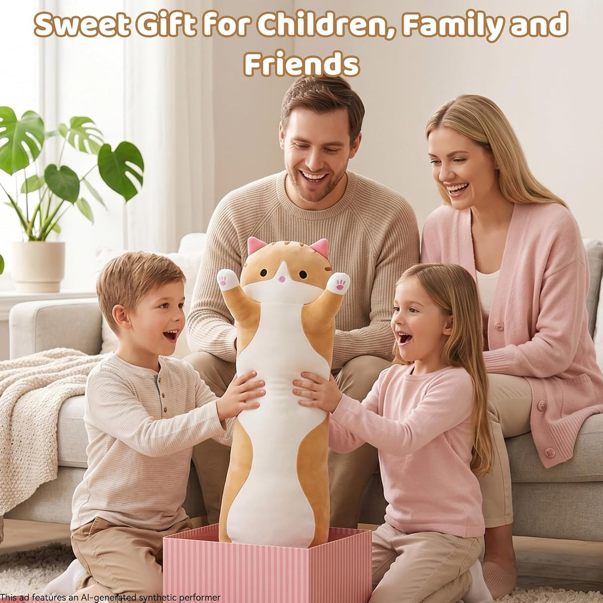 Cute Long Cat Plush Body Pillow, Soft Stuffed Animals 19.7 Inch – Fun for Kids & Family - Brown / 43.3 inches - image 3
