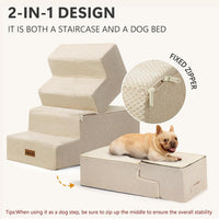 Dog Steps for High Bed, 5-Step Pet Stairs for Small Dogs and Cats – Essentials for Cats - Beige / 4 - image 3