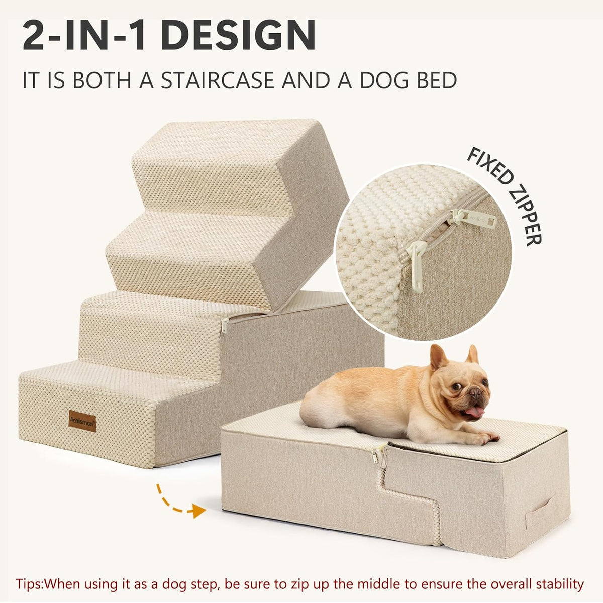 Dog Steps for High Bed, 5-Step Pet Stairs for Small Dogs and Cats – Essentials for Cats - Beige / 4 - image 3