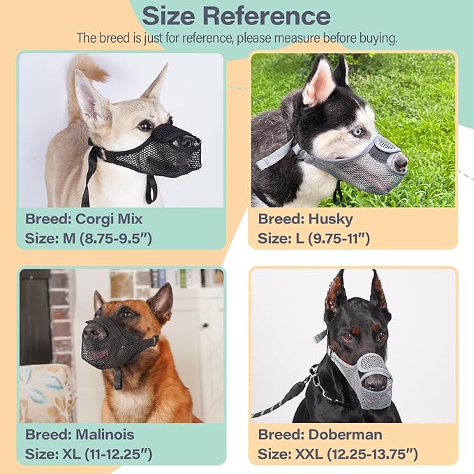LUCKYPAW Dog Muzzle for Large Medium Small Dogs, Patented Mesh Muzzle to Prevent Biting Chewing Eating, Soft Mouth Guard with Front Opening Design for Drinking Panting(Black, XS)