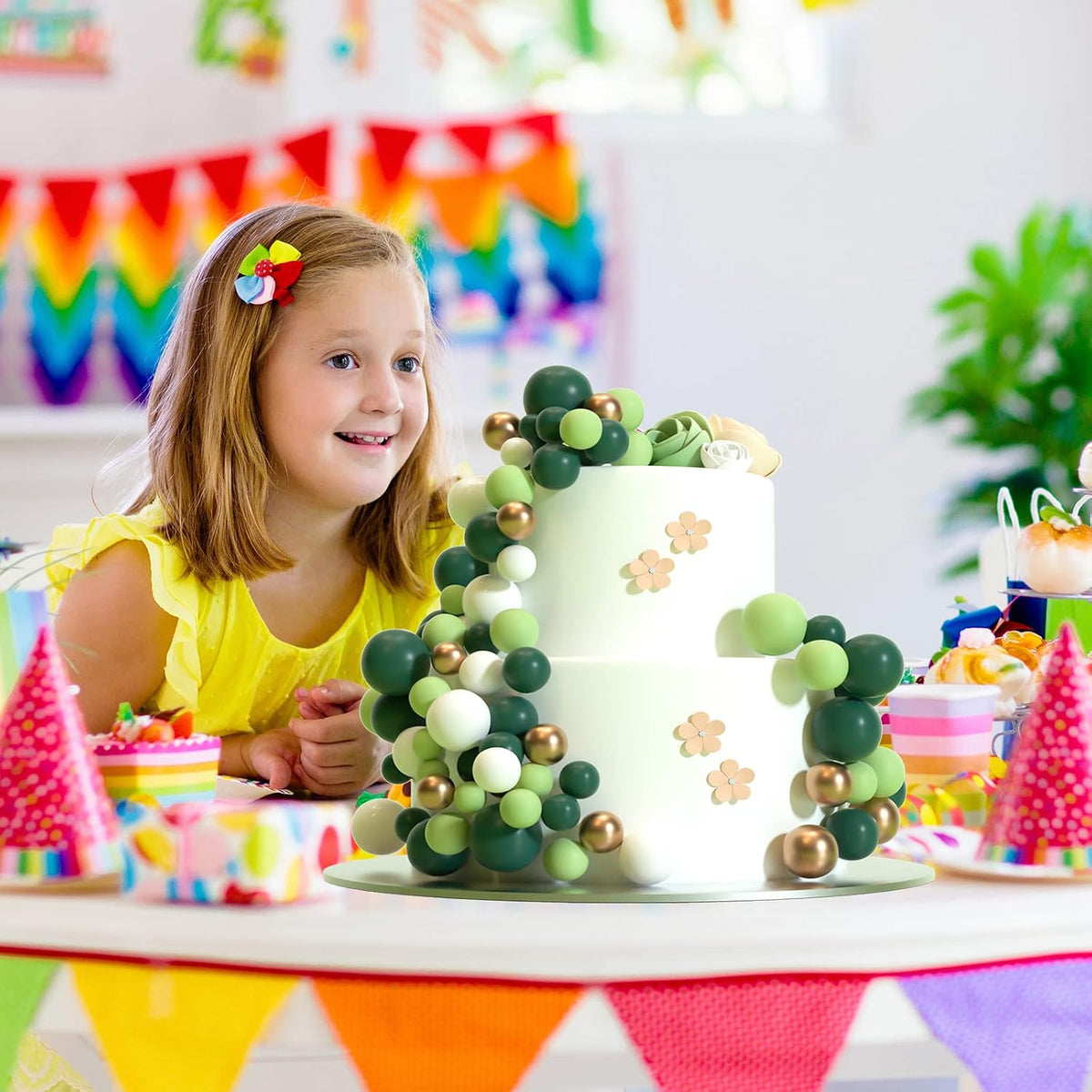 ASTARON 32 Pcs Foam Balls Cake Topper Decorations for Party Cake - Green，gold - image 4