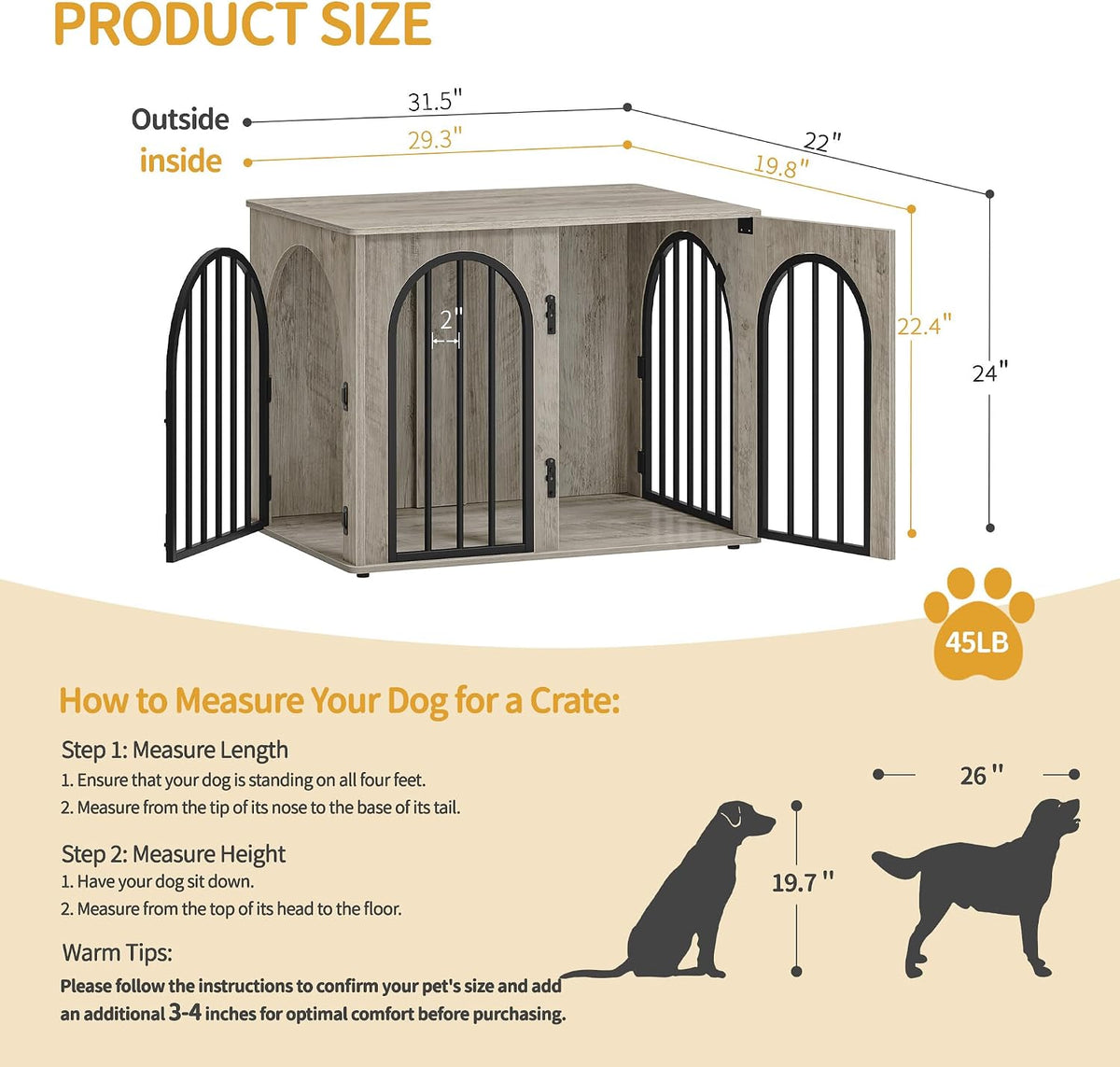 Hzuaneri 31.5 in Dog Crate Furniture - Greige / 31.5"L x 22.0"W x 24.0"H - image 2