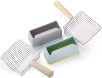 Hiceeden Set of 2 Cat Litter Scoop with Holder, Metal Kitty Litter Scoop Holder with Wooden Handle, Cat Poop Scooper for Kitten Litter Box, Fast Sifting, Gray and Blue
