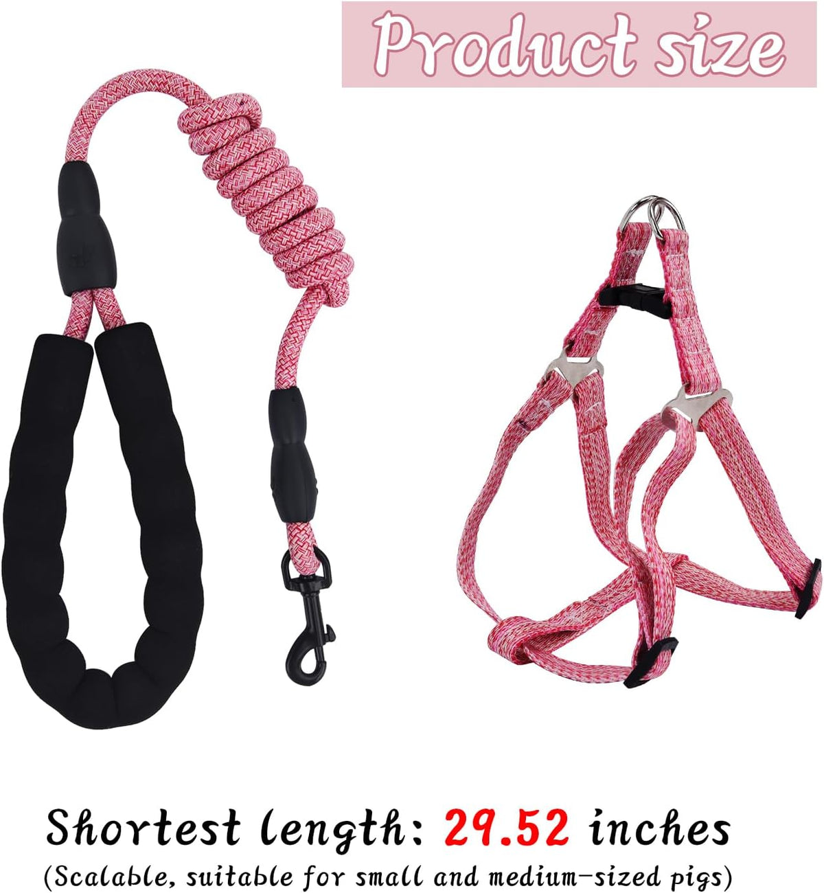 YeeBeny Mini Pig Harness Adjustable with Leash Foam Handle Pink - Pink / M - image 3
