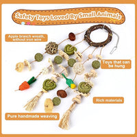 VESPRO Bunny Chew Toys, Rabbit Cage Hanging Chewing Toy and Treats Snack Ring, for Rabbits Chinchilla Guinea Pig Hamsters Grinding Teeth with Other Small Pets, Natural Materials Handwoven (5 Strings)