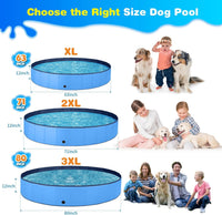 Jecoo Dog Pool for Large Dogs Kiddie Pool Hard Plastic Foldable Dog - Blue / XL-63" x 12" - image 3