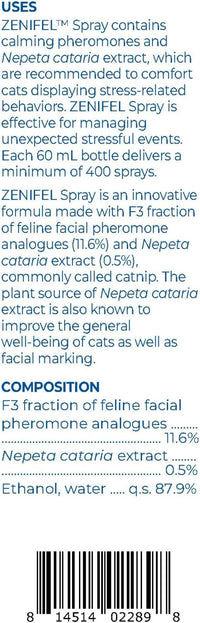 Virbac Zenifel Cat Spray for Managing Stress-Related Behaviors in Kittens & Cats - Quick-Acting - Ideal for Unexpected Stressful Situations - 1 Bottle