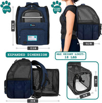 PetAmi Expandable Dog Cat Backpack Carrier, Airline Approved - 12.5"L x 10.2"W x 16.3"H / Navy - image 2