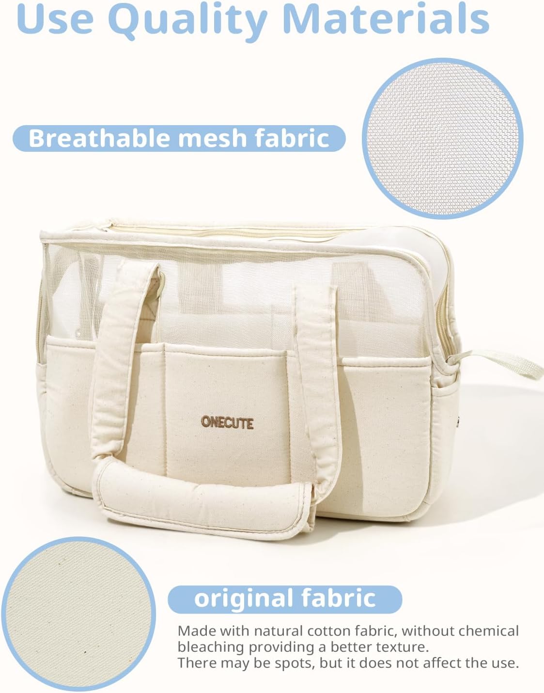 ONECUTE Dog Purse Carrier for Small Dogs Rabbit cat with Large Pockets - Beige Mesh / 13.3"L x 6.2"W x 9.8"H - image 4