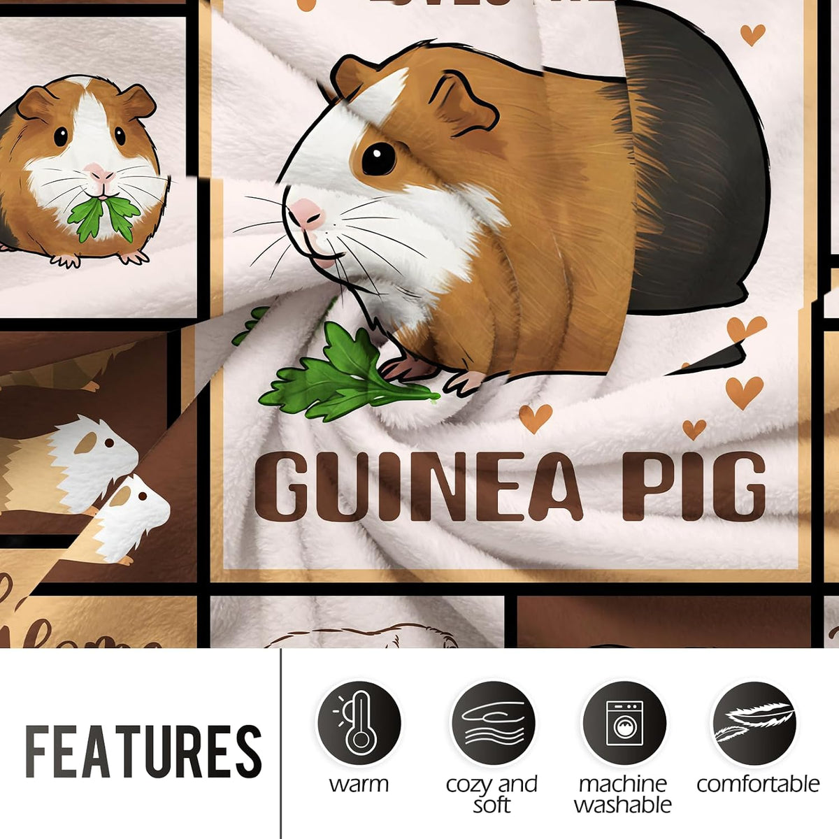 Levens Black Cat Blanket, Cozy Cats Blankets for Cat Lovers 60"x50" Soft Plush Black Cats Gifts - Guinea Pig Blanket Brown / 50"x60" - image 3