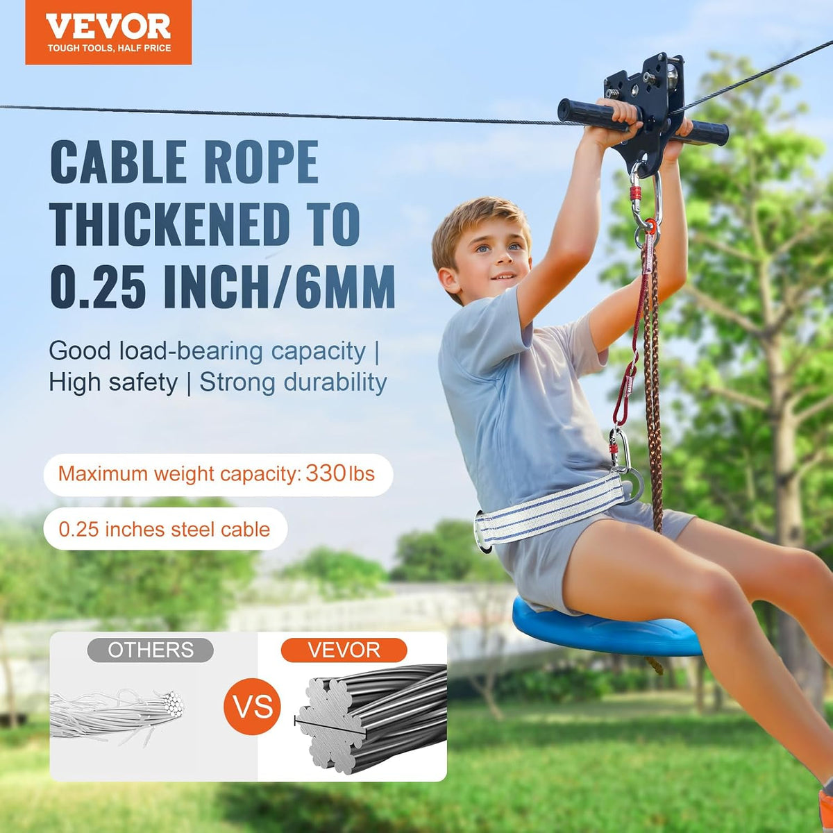VEVOR 60 ft backyard zipline kit with stainless steel spring brake and seat - view 2