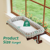 SnugCloud Cat Window Perch with 4-Sided Bolster - Orthopedic Cat Hammock for Window Sill - Solid Hardwood & Metal Frame - Window Seat for Pets (Dark Stained Wood w/Gray Bed, Large)