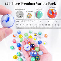 Shindel 125 assorted glass marbles in three sizes with plastic storage jar - view 2