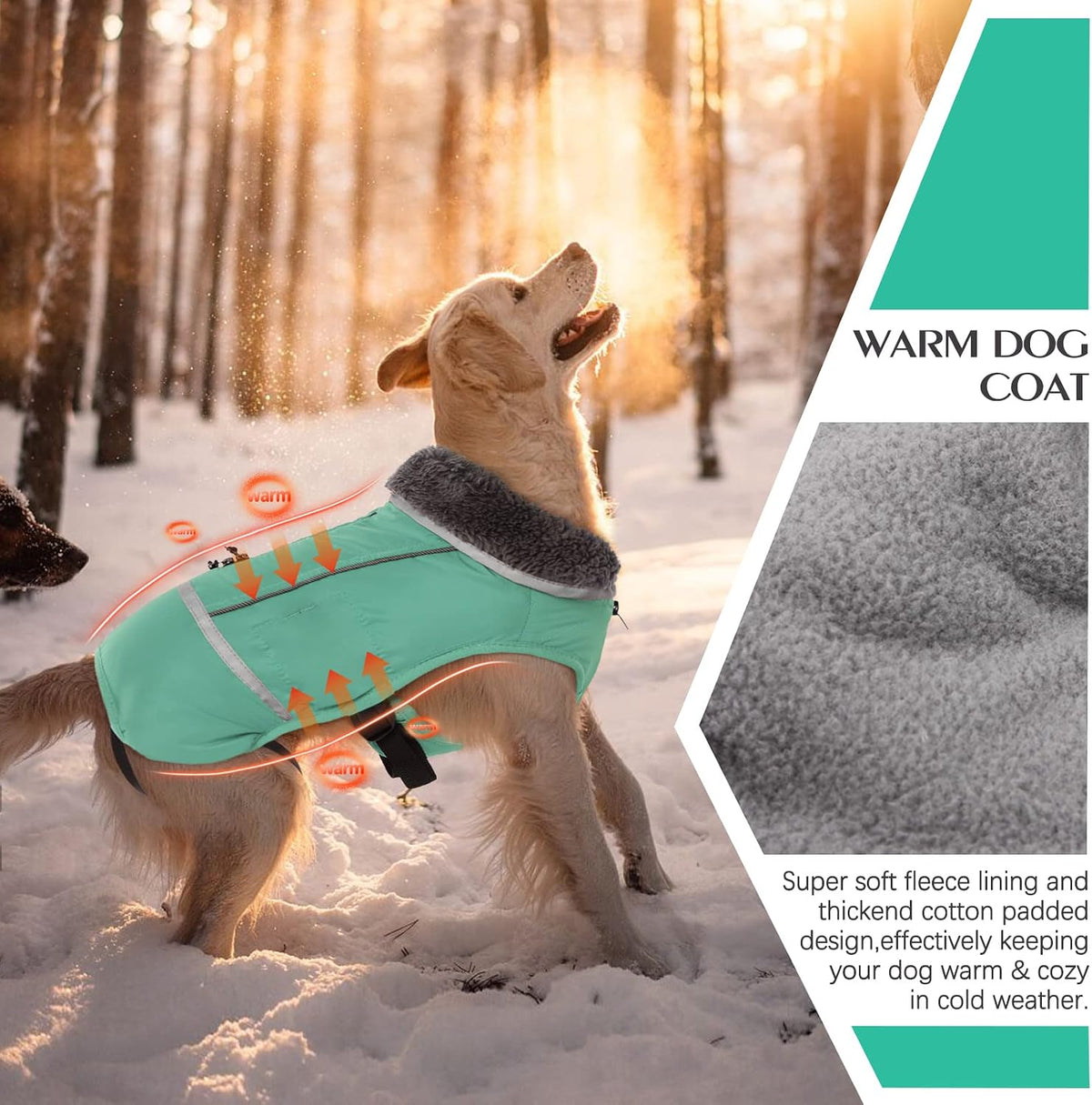 QBLEEV Warm Dog Coat, Reflective Dog Jacket - Turquoise / XX-Large - image 3