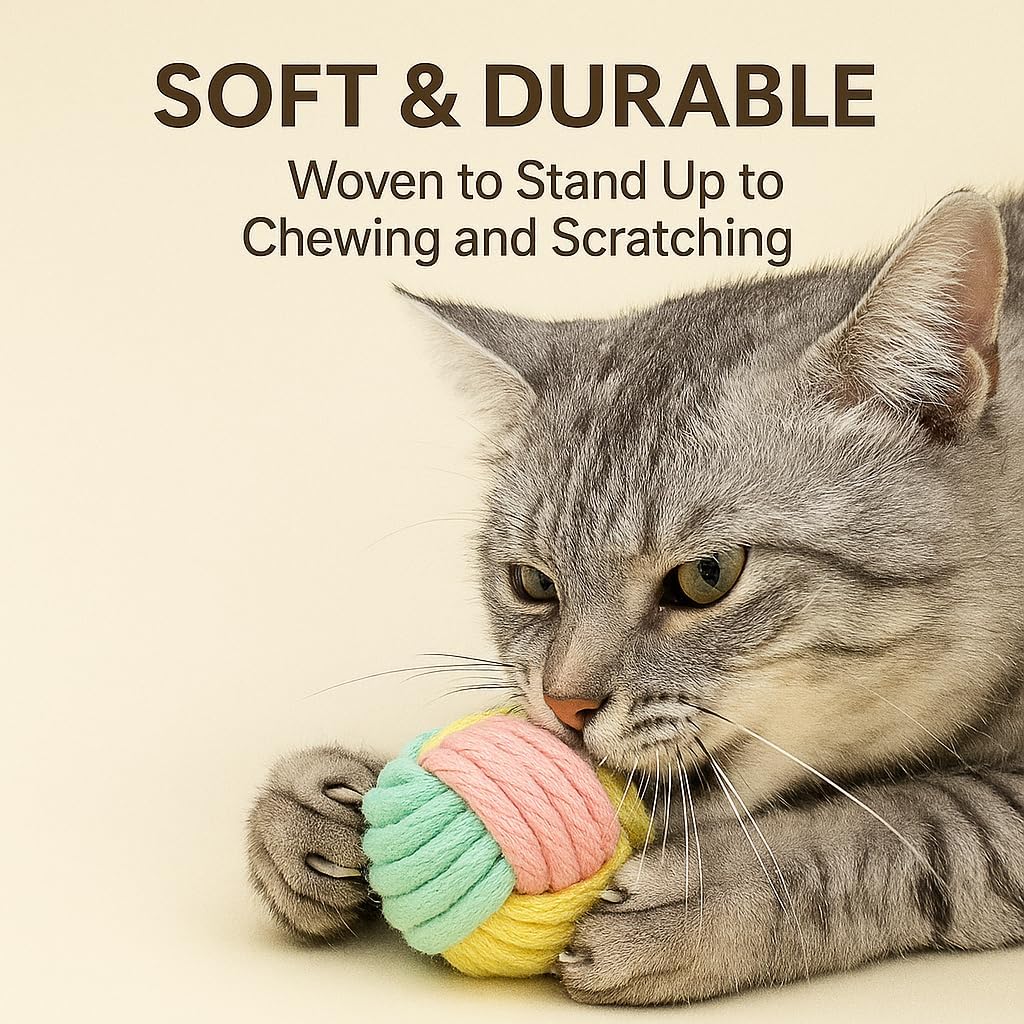 No Catnip Cat Toy Balls, 6 Pack Crinkle Chew Toys – Essentials for Cats - Pastel - image 2