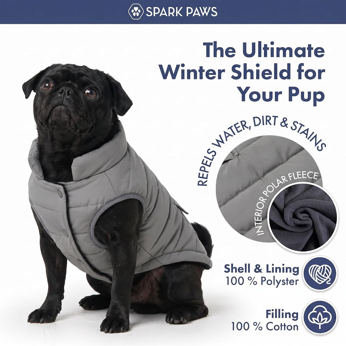 Spark Paws Dog Winter Coat Jacket - Grey / XX-Large - image 3