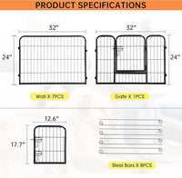BestPet Dog Playpen Indoor 24 inch 8 Panels Metal Dog Pen Pet Dog Fence Outdoor Exercise Pen with Doors,Pet Puppy Playpen for RV Camping Yard, Black