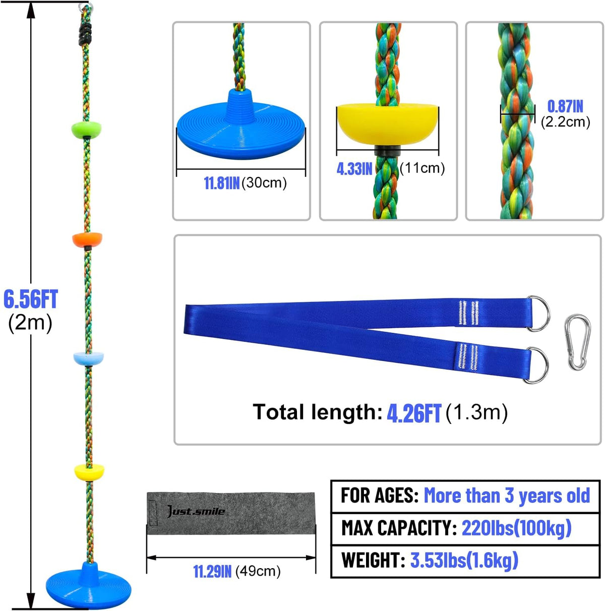 Just.smile tree swing climbing rope with platforms, disc seat and tree strap - view 11