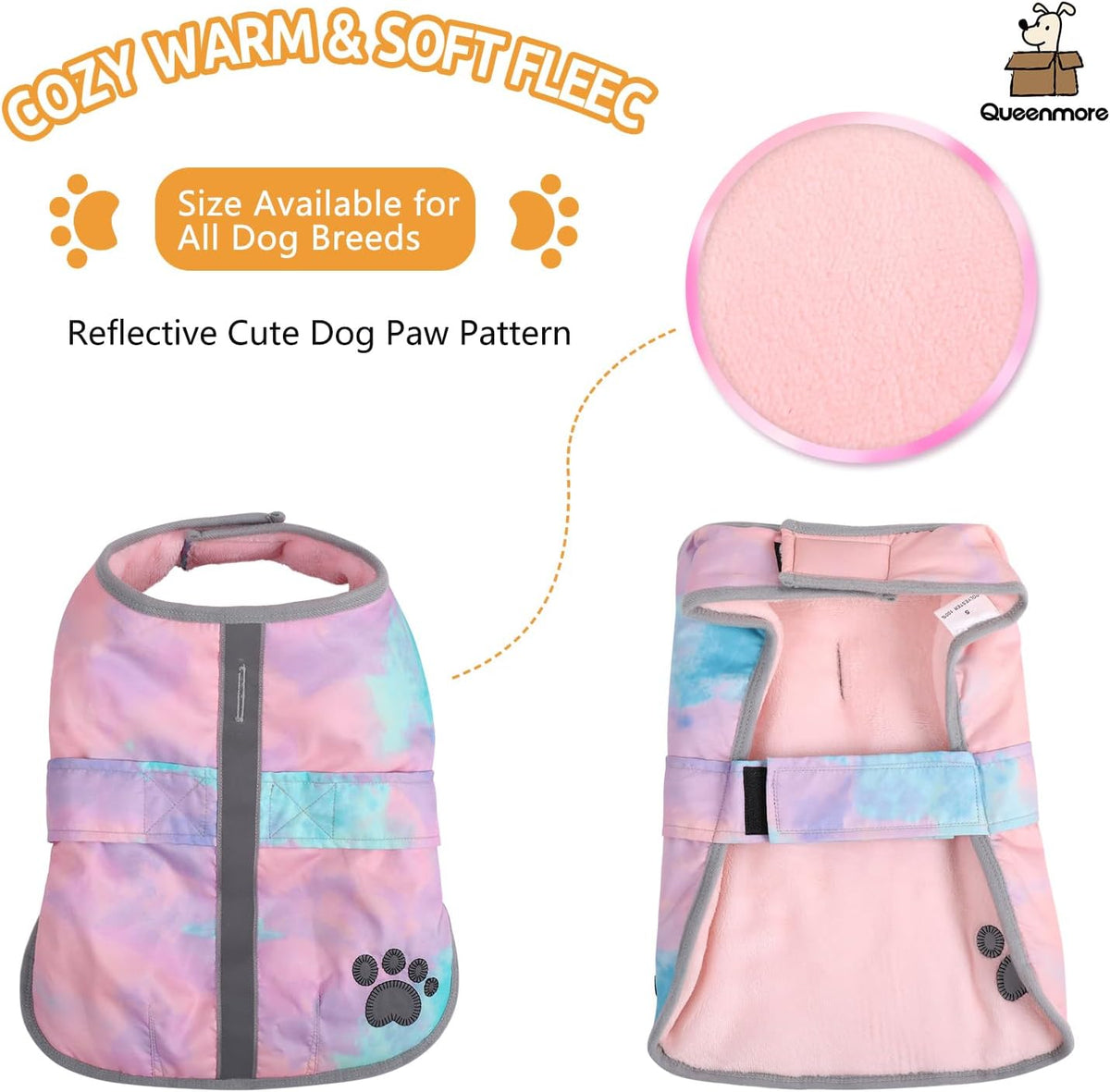 Queenmore Cold Weather Dog Coats Loft Reversible Winter Fleece Dog - X-Large / Tie-Dye