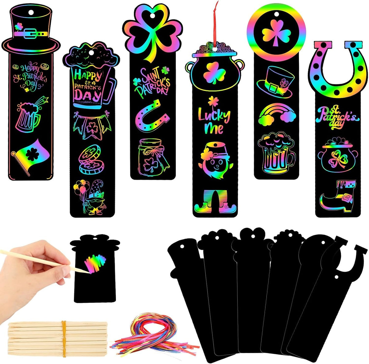 AUGSUN fall rainbow scratch art bookmarks with pumpkin and leaf designs - view 9