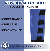Premium 4-Pack Horse Fly Boots & Leggings Loose-Fit Fine Mesh with Stay-On Fasteners, Support Strips & Anti-Stomp Design Breathable Non-Slip Protection Leg Wrap (Large) Royal Blue