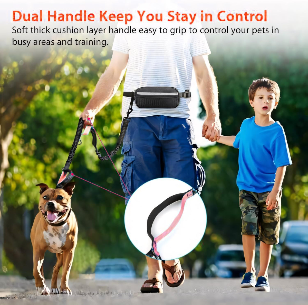 Uppetly Hands Free Dog Running Leash with Waist Belt - 1 dog/Baby Pink / Large - image 4