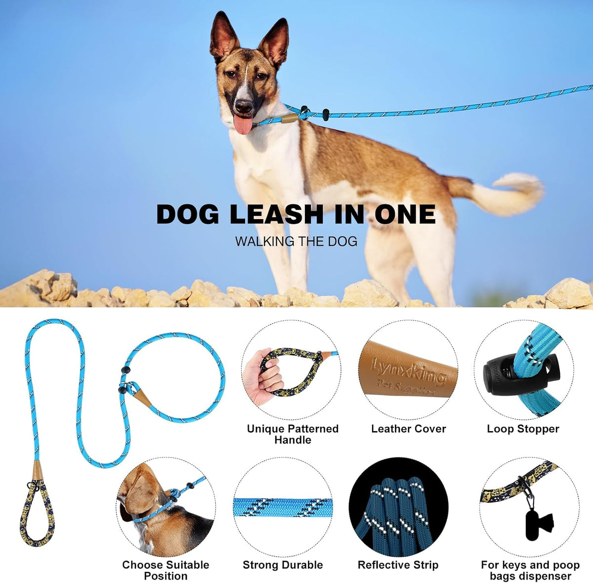 Slip Lead Dog Leash Reflective Training Durable Braided Rope Leashes – Essentials for Dogs - Light Blue / 1PC Large 1/2in x 6ft - image 2