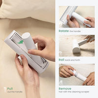 MoonRoller, Pet Hair Removal Tool with Detachable Handle and Cleaning Scraper, Reusable Cat and Dog Hair Remover for Couch, Carpet, Furniture, Car, Bedding, Blanket, Rug, and More