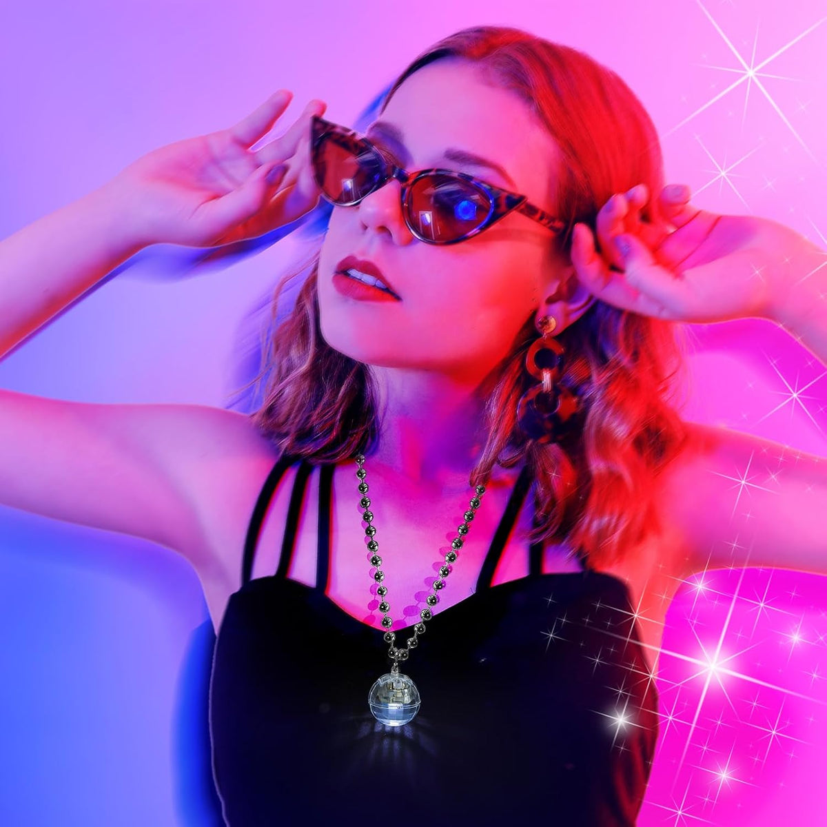 Henoyso 6 pack light up disco ball necklaces in silver with colorful LED lights - view 7