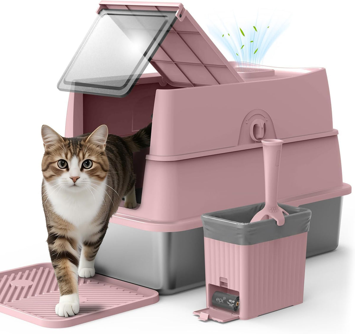 Stainless Steel Litter Box with Lid - Blush Pink / X-Large