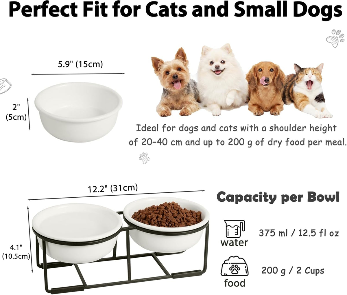 Ceramic Elevated Dog Bowls with Stand - Matte White / S × 2 - image 2