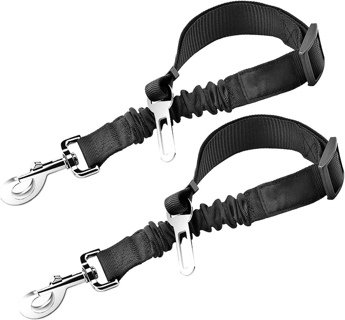SunGrow Elastic Nylon Dog Seat Belt, 24”, 36” - Black Elastic - 2-Pack