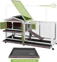 Outdoor Rabbit Hutch Indoor Bunny on Wheels Large Guinea Pig Cage with Run for Any Small Animals,Removable Pull Out Tray White