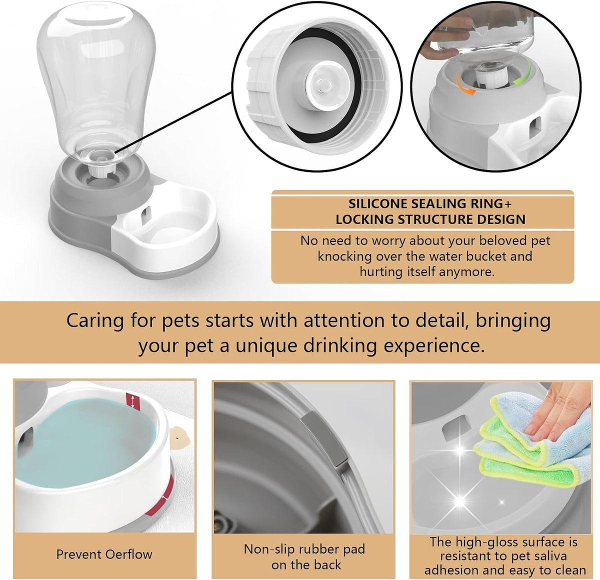 1.6 Gallon Automatic Gravity Dog Water Dispenser, BPA-Free, Grey – Essentials for Dogs - Premiun 1.6 Gal+Non-Slip Mat - image 4