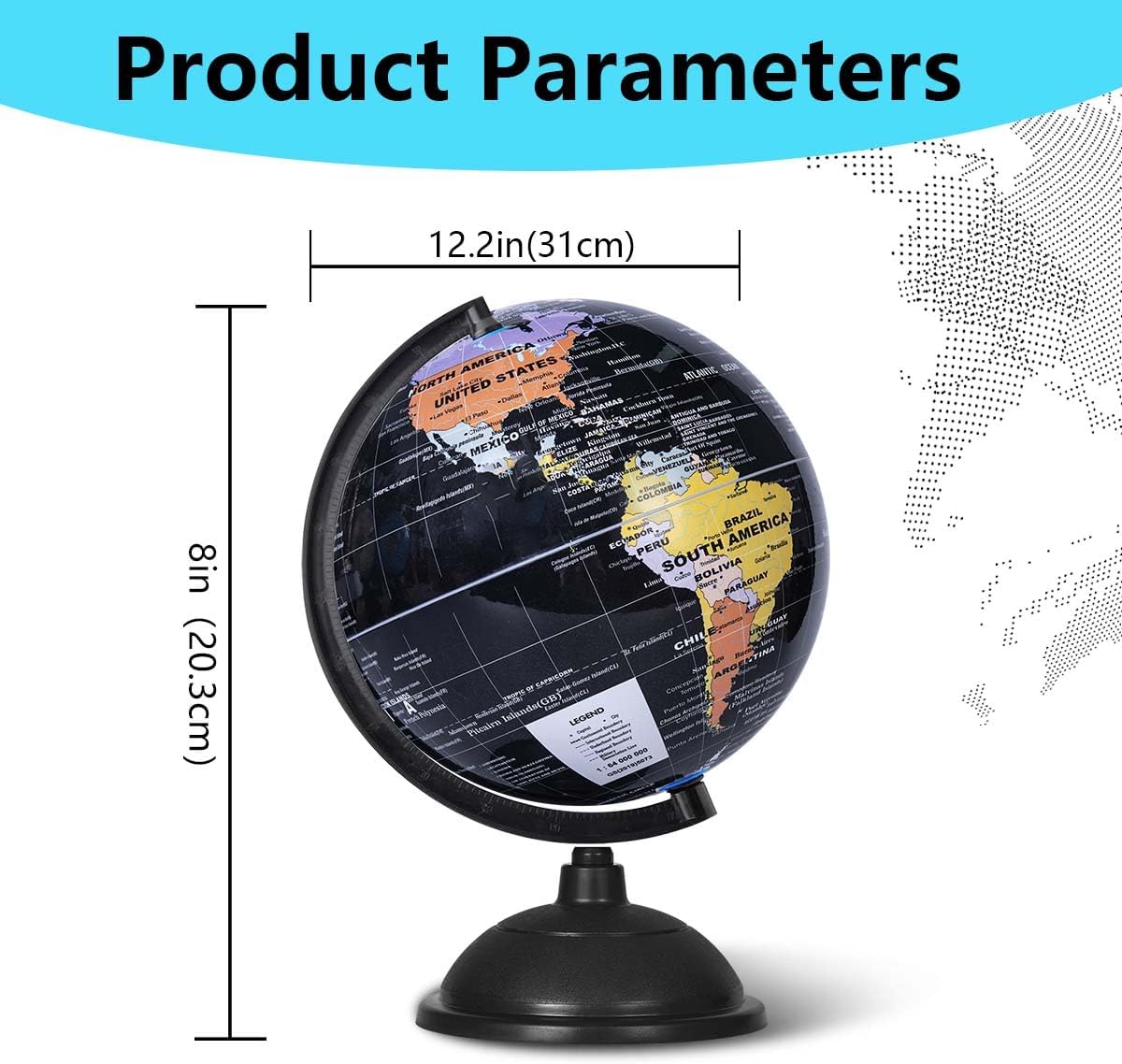 KISEER 8 Inch World Globe with Stand Rotating Earth Spinning Globe - Black - image 2
