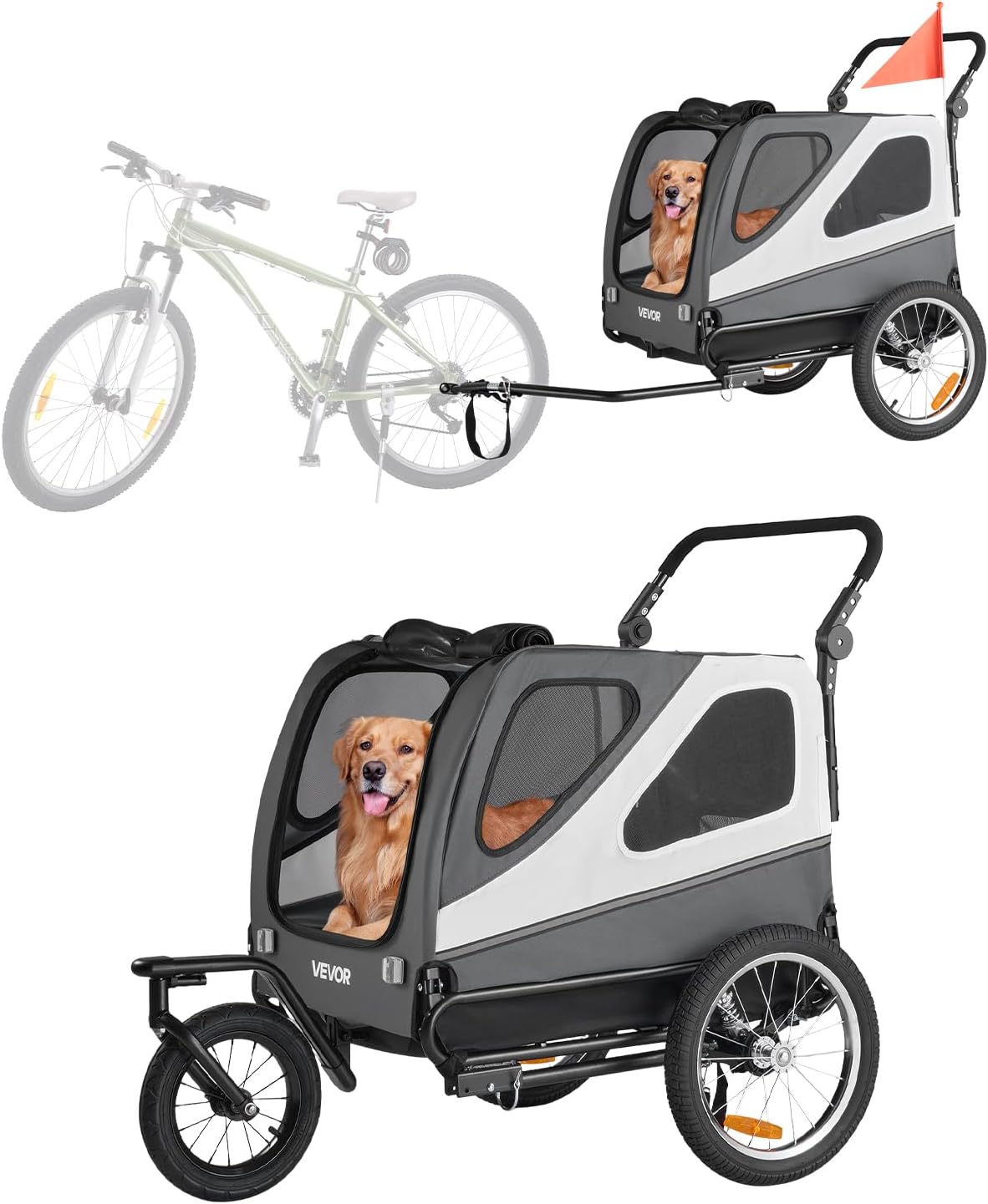 VEVOR Dog Bike Trailer, 2-in-1 Bicycle Carrier Supports up to – Essentials for Dogs